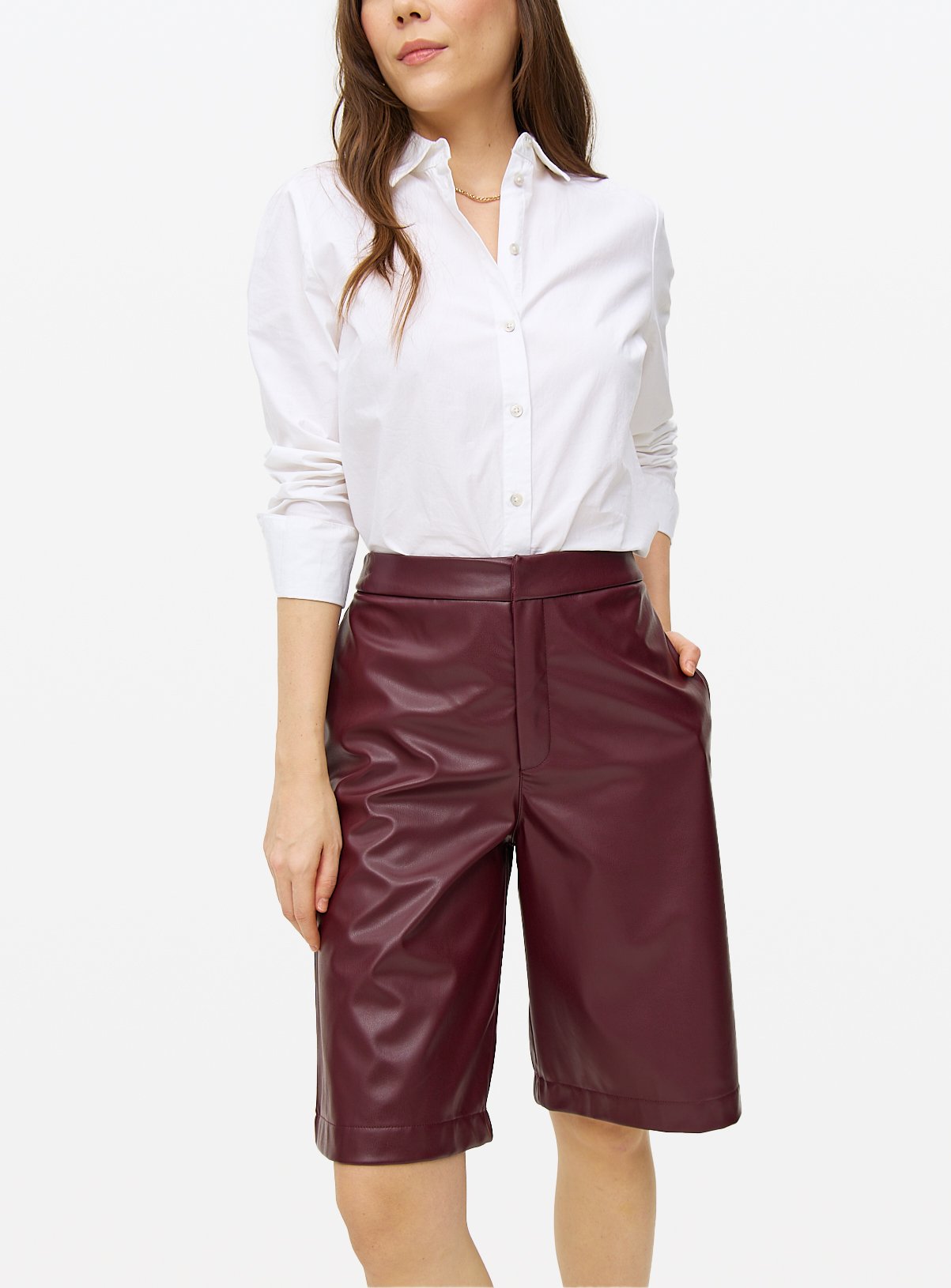 Dark Red PU Tailored Shorts 10 - Image 1 thumbnail